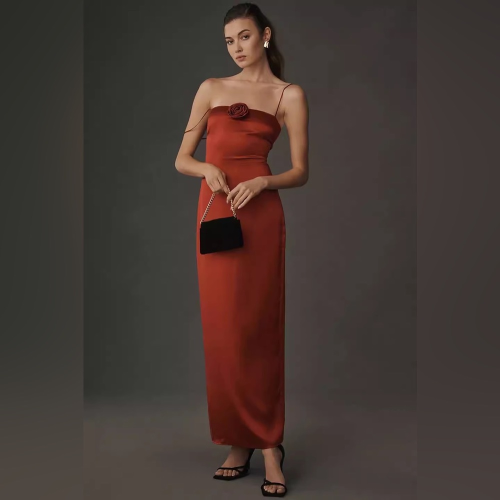 Reformation Frankie Silk Dress | Red Rosette 🌼 Spring Sale 🌼 - Picture 1 of 6